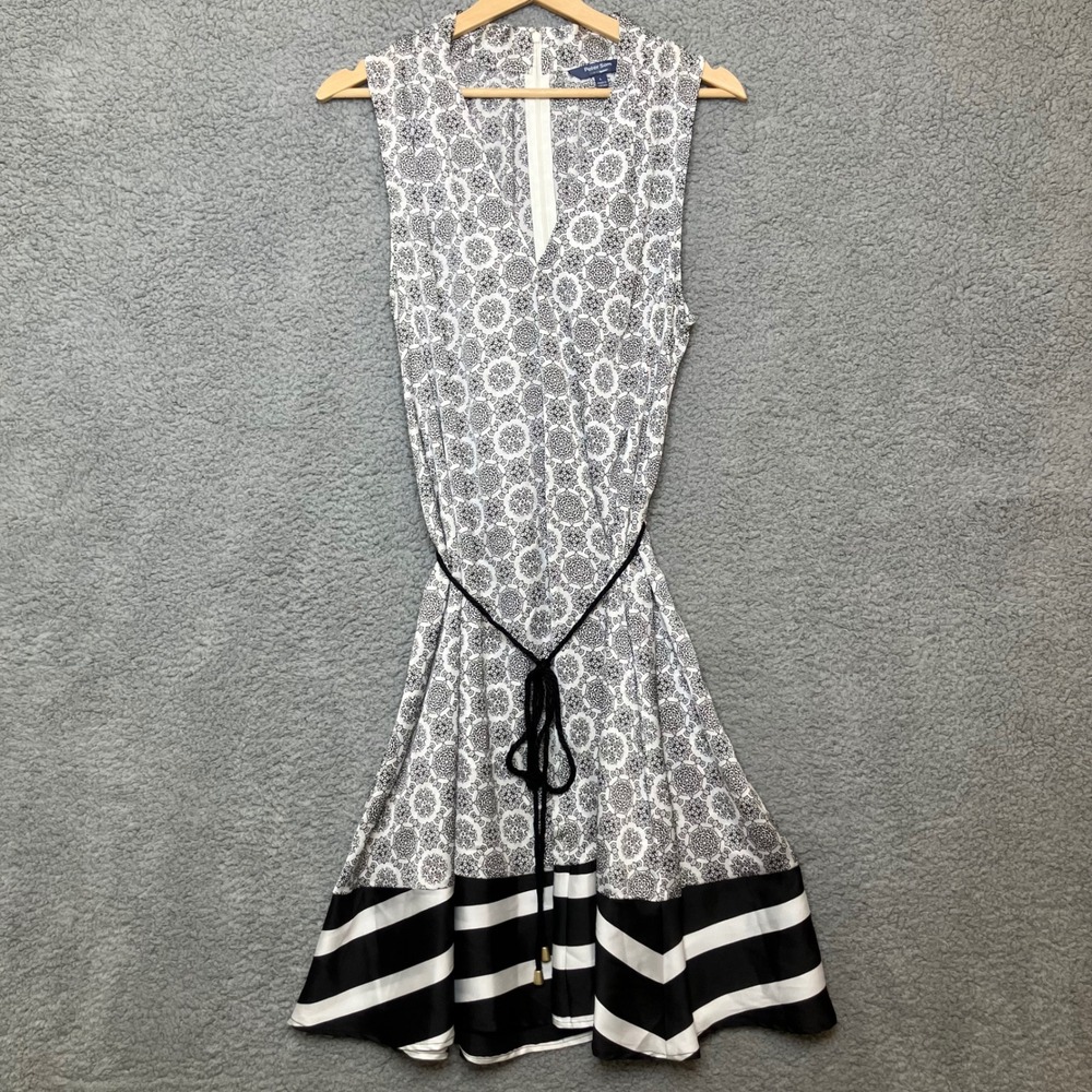 Peter‎ Som for DesigNation Dress Women L Black White Stripe Mandala Satin Spring